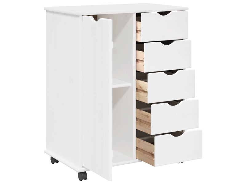  Caisson roulant de bureau, meuble de rangement 63,5 x 39 x 79 cm bois de pin massif blanc  - Conforama D