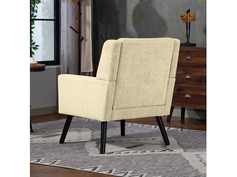  Fauteuil rembourré beige avec capitonnage et pieds en bois  - Conforama D
