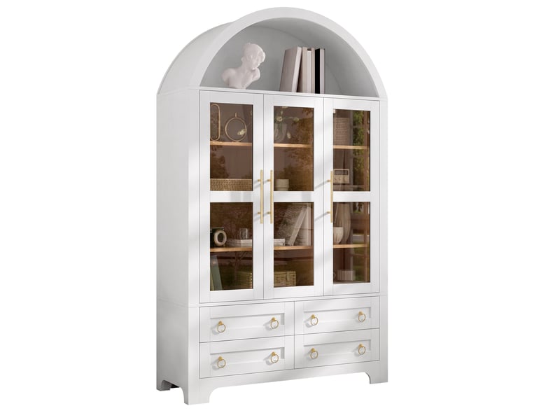  Buffet 110x40x185 cm avec 3 portes vitrées et 4 tiroirs blanc  - Conforama A