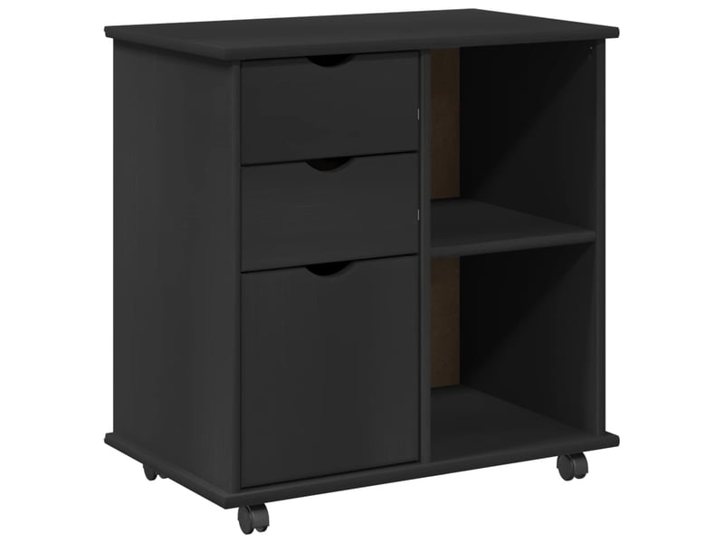  Caisson roulant de bureau 63,5 x 39 x 65,5 cm bois de pin massif noir shl5329  - Conforama A