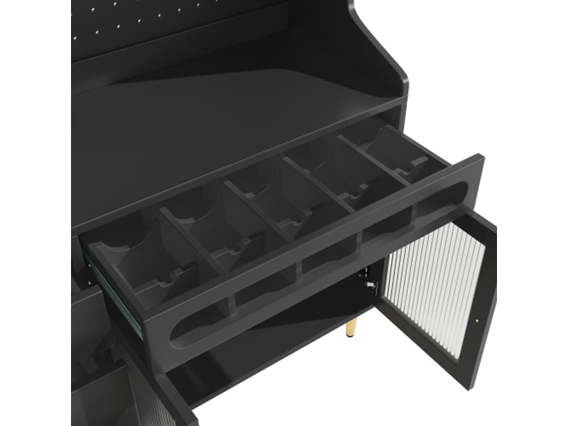  Meuble haut noir 145x39x171 cm - rangement salonsalle à manger, led, étagères réglables, tiroir range-bouteilles  - Conforama D