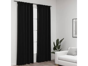 Lot de 2 rideaux occultants, rideaux black-out aspect lin crochet anthracite 140x245cm cf44538