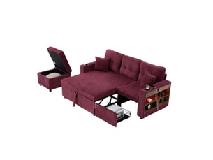 Canapé 3 places 196x82–144x85cm, lumières led, prise usb‑c intégrée, coussins moelleux, velours côtelé rouge bordeaux