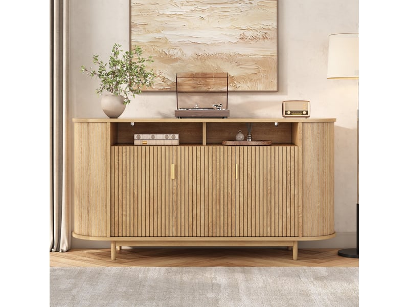  Buffet,140x40x78 cm,3 portes avec rangement,mdf,coloris naturel  - Conforama E