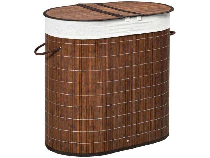  Panier à linge 100 l en bambou avec couvercle, poignée et 2 sacs, tri du linge, salle de bain  - Conforama A