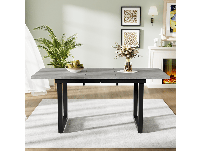  Table à manger extensible 140180 x 80 x 75 cm, effet béton et noir, mdf et métal Fay Lum - Conforama D