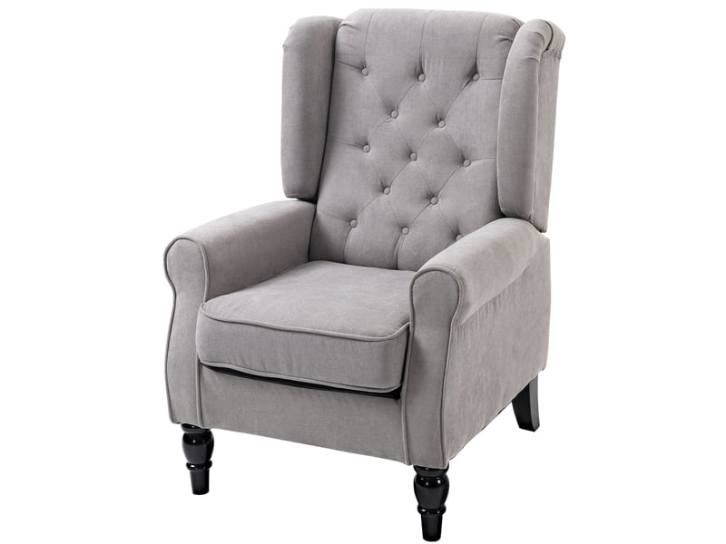  Fauteuil à oreilles capitonné en polyester et pieds en bois, gris, 74 x 86 x 102 cm  - Conforama B