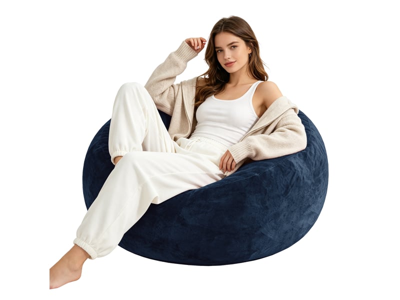 Pouf poire bleu pliable 100 x 100 x 50 cm en mousse, assise souple pour chambre, balcon et détente - Conforama B