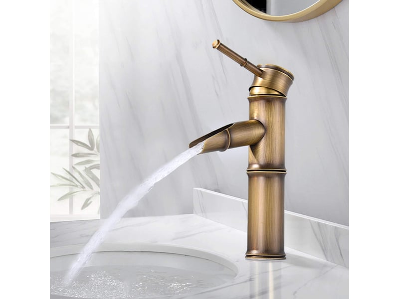  Mitigeur lavabo cascade, robinet lavabo mitigeur salle de bain cascade en laiton, robinet salle bain bambou retro, 2 joints break mouth  - Conforama B