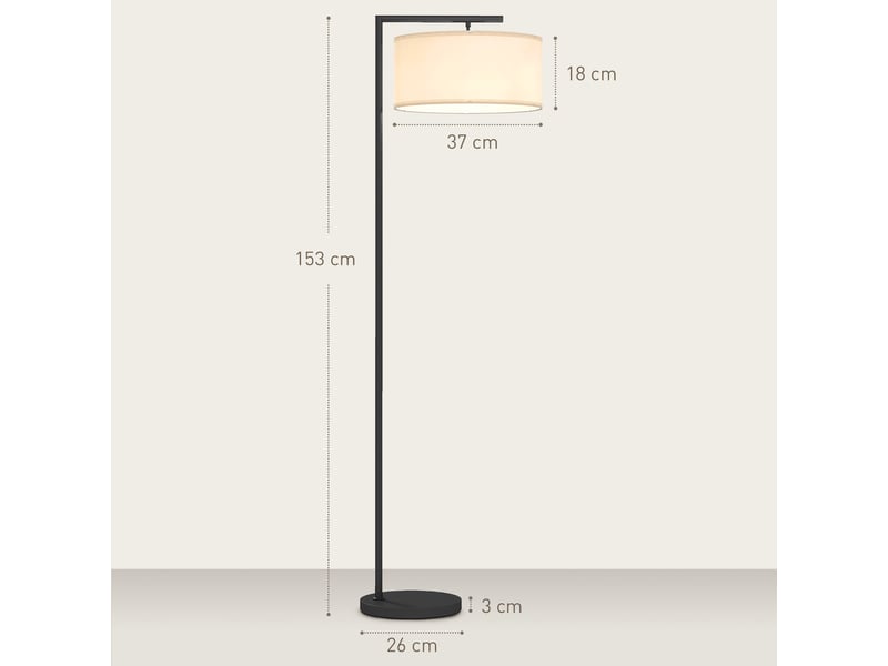  Lampadaire lampe à pied abat-jour en tissu de lin base ronde stable 47 x 37 x 153 cm noir et blanc  - Conforama C
