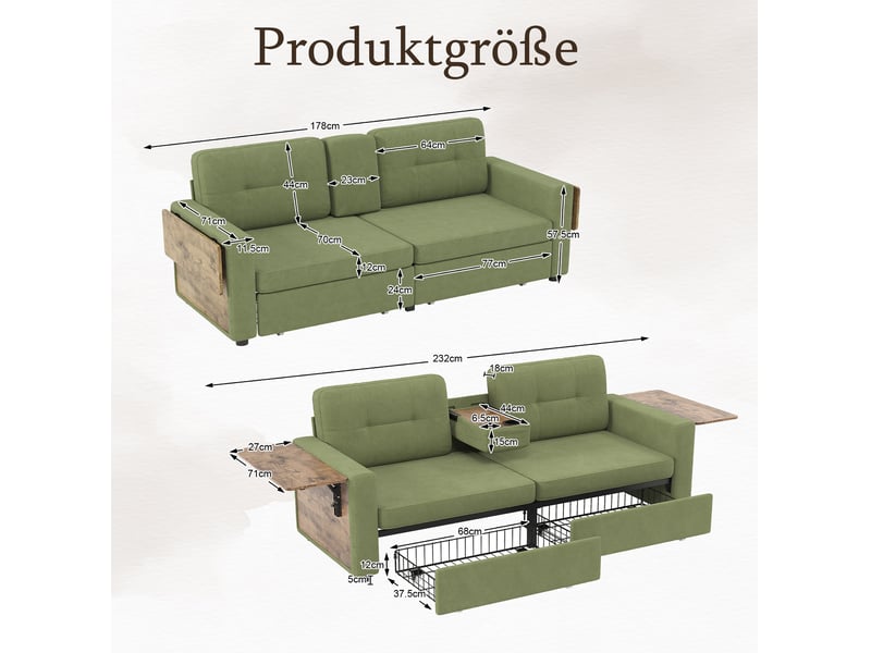 Canapé 2 places avec rangement et tablettes réglables homvra  - Conforama E