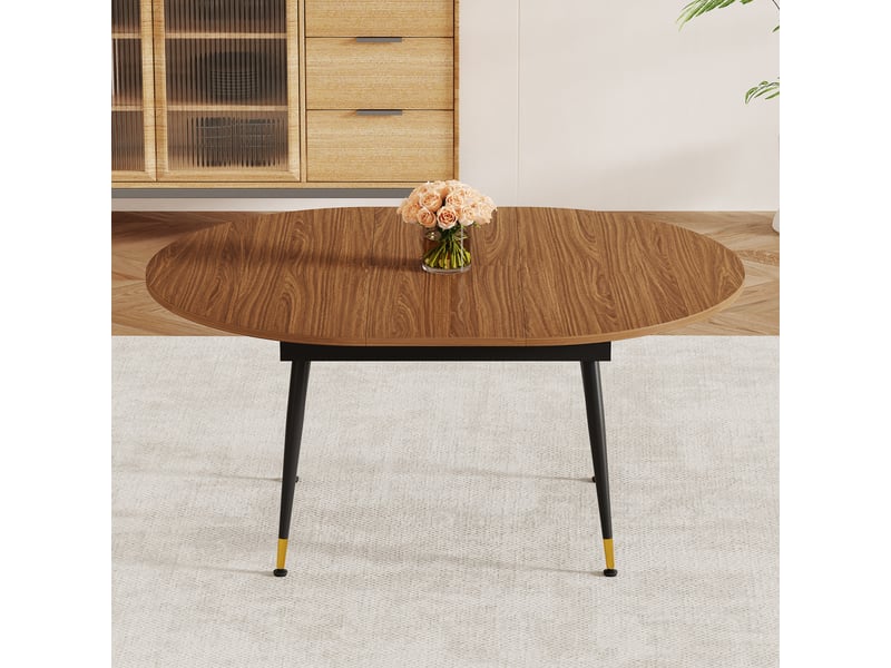 Table à manger ovale avec piètement métal stable - lpospi - plateau facile à nettoyer, mdf et métal - noir noyer - Conforama C