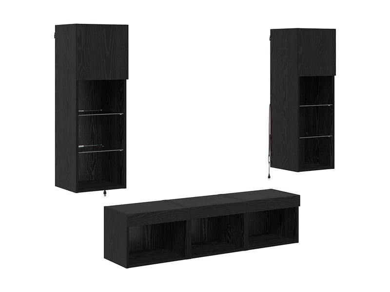  Lot de 5 meuble tv mural, meuble tv suspendu chêne noir bois d'ingénierie shl59484  - Conforama A