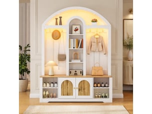 Meuble d’entrée 150x40x195 cm design courbé mdf blanc