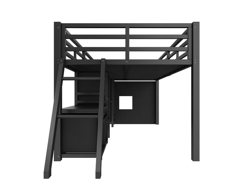  Lit mezzanine bas 90x200 cm noir, avec 7 tiroirs, rangements, led 7 couleurs, structure métal, sommier inclus, sans matelas  - Conforama E