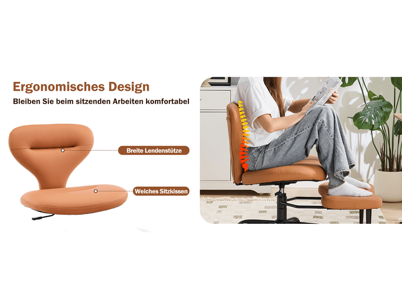  Chaise de bureau jambes croisées orange en simili cuir, assise pivotante 360°, hauteur réglable, repose-pieds rétractable  - Conforama E