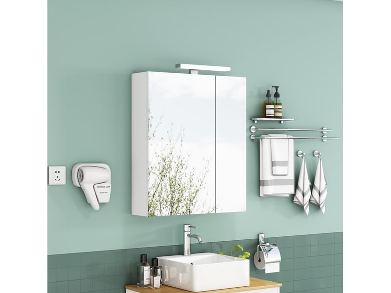  Armoire de toilette miroir murale blanche 60 x 16 x 70 cm avec éclairage led et prise française  - Conforama B