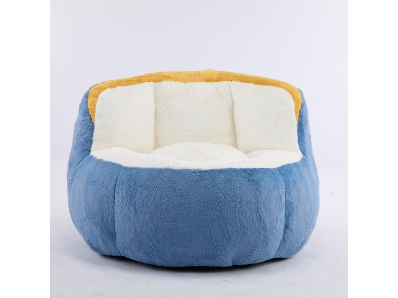 Fauteuil poire géant, canapé pouf en fausse fourrure bleu blanc jaune, rempli de mousse, 106 x 110 x 77 cm, salon et chambre - Conforama A