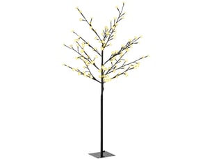 Cerisier en fleurs avec 120 lumières led blanc chaud ip44, décoration intérieure, 17 x 17 x 120 cm, noir