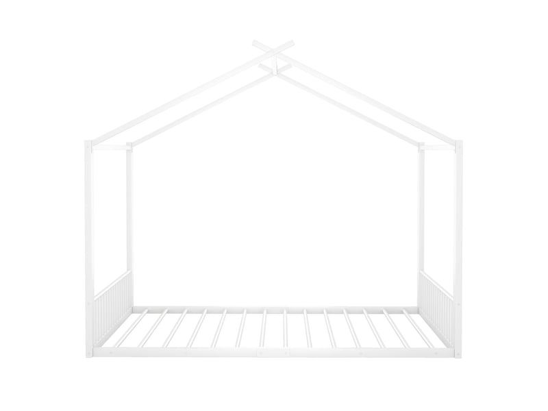  Lit cabane enfant 140x200 cm cadre métal blanc solide - lit enfant - forme maison, design moderne, entretien facile, sans matelas  - Conforama D