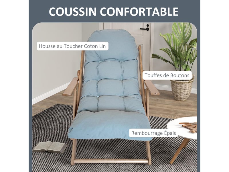  Fauteuil relax pliable et inclinable en bois massif 71x89x96 cm  - Conforama E