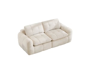 Canapé modulable 2 places en chenille beige, assise profonde, sans montage