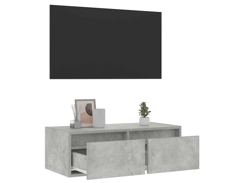  Meuble tv - banc tv - meuble de rangement avec lumières led gris béton 75x35,5x25 cm  - Conforama E