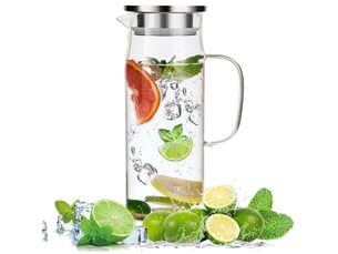 Carafe en verre, carafe eau avec couvercle et anse, bouilloire résistante à la chaleur 1.5l