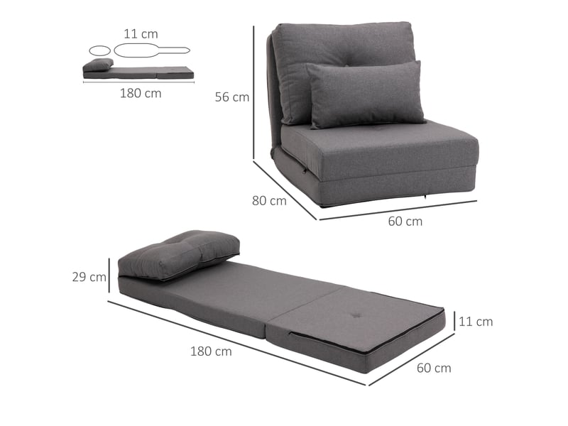  Fauteuil de sol convertible modenvie 2 en 1 avec dossier réglable, 2 coussins, revêtement en lin, gris foncé, 80 x 60 x 56 cm  - Conforama C