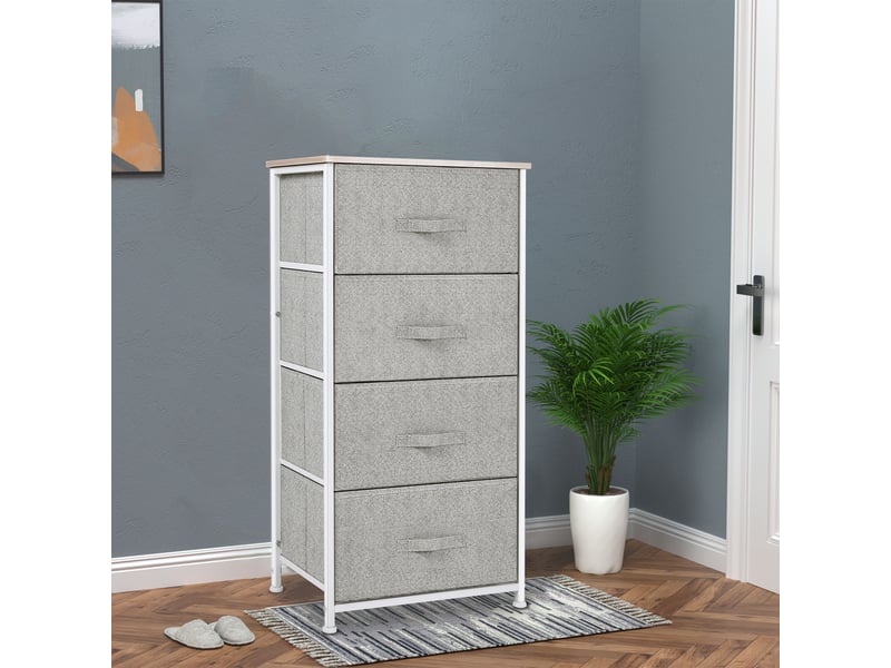  Commode en tissu, 4 tiroirs, dimensions : 45 x 30 x 92 cm (l x l x h), structure en métal  - Conforama C