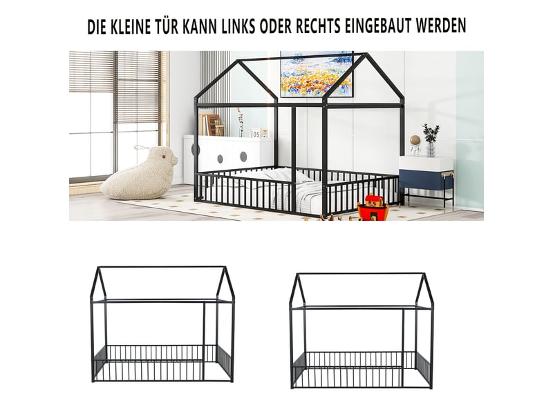  Lit superposé enfant 2 couchages 90x200 cm, angles arrondis, barrières de sécurité, pieds surélevés, métal noir Radiant Stride - Conforama E