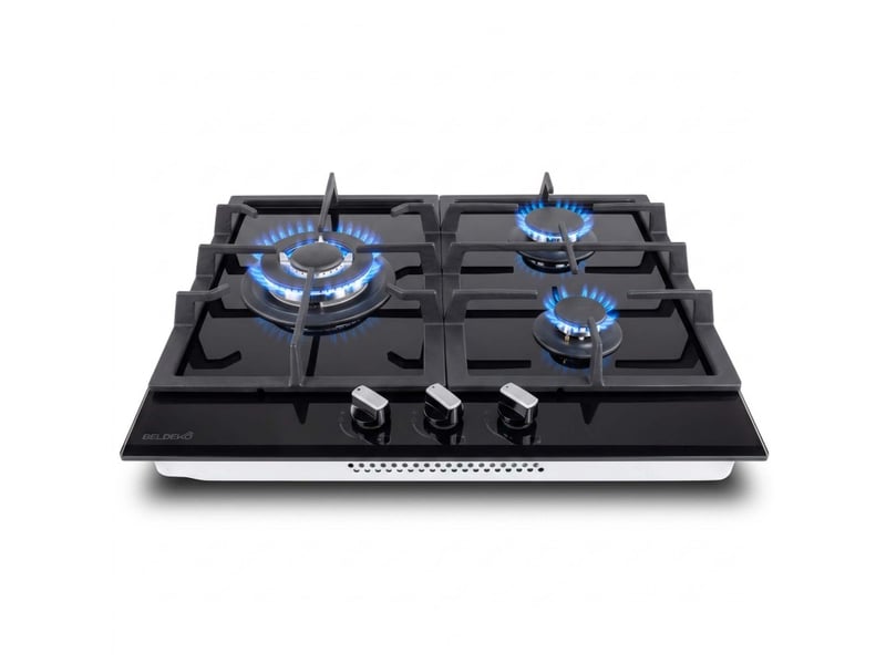 Beldeko plaque de cuisson gaz 3 feux 60 cm verre noir - grilles fonte - marque française - Conforama B