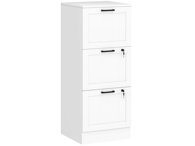  Caisson bureau, meuble rangement bois 3 tiroirs et serrure, barres de suspension réglables, blanc, 40 x 40 x 101 cm  - Conforama B