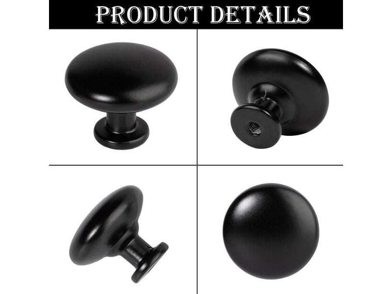  Pack de 2 poignées rondes noir mat, poignées vintage pour tiroirs, commodes et portes de chambre d'enfant  - Conforama B