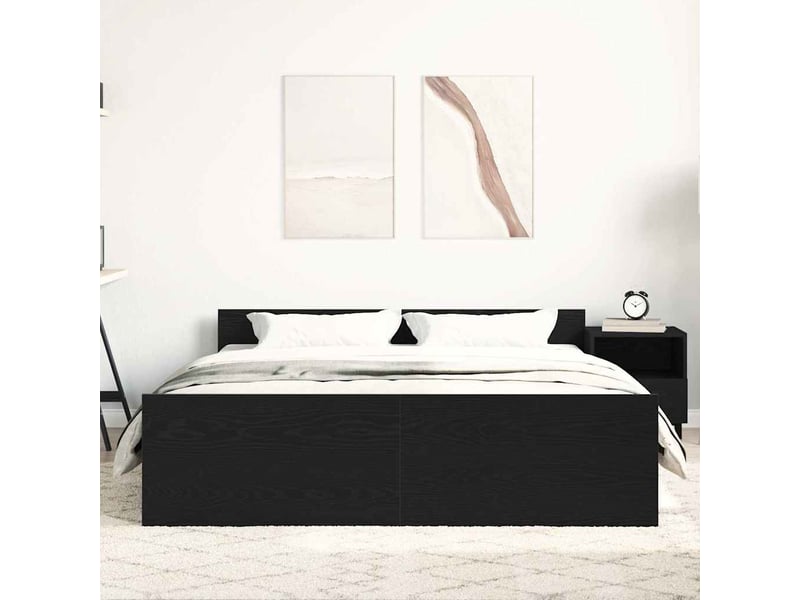  Lit double- lit adulte -  cadre de lit sans matelas en chêne noir 150x200 cm bois d'ingénierie  - Conforama C