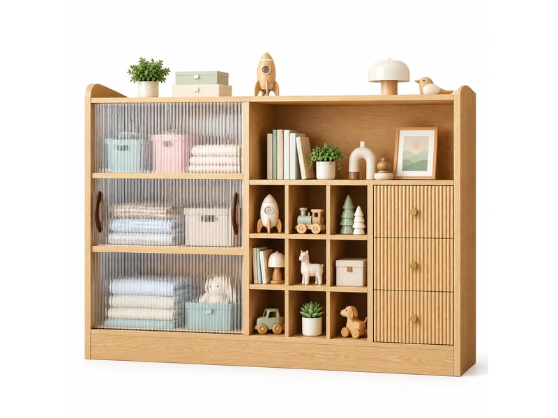 Buffet et enfilade avec 2 portes coulissantes vitrées, 3 tiroirs, casier à vin et led pour salle à manger 120×30×85 cm - Conforama A