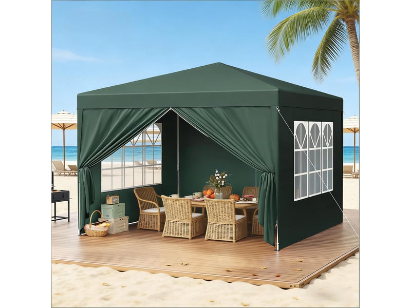 Gazebo de jardin beige 3x3 m, pavillon pliable pour mariage, terrasse et événements - Conforama E