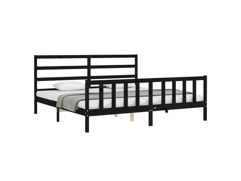  Lit double- lit adulte -  cadre de lit sans matelas noir 200x200 cm bois massif de pin  - Conforama B
