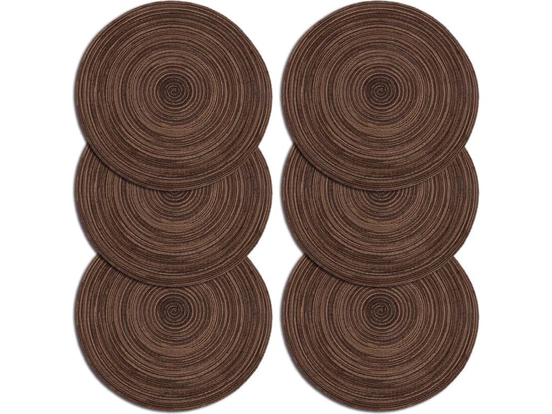  Sunxury – sets de table lot de 6 – tressé en polypropylène et coton – résistant à la chaleur jusqu'à 70℃ – antidérapant 35x35cm – brun  - Conforama A