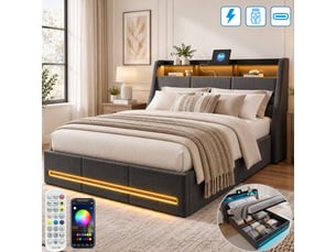 Lit avec rangement 140x190 cm <strong>YELENARO</strong> <strong></strong> coloris gris