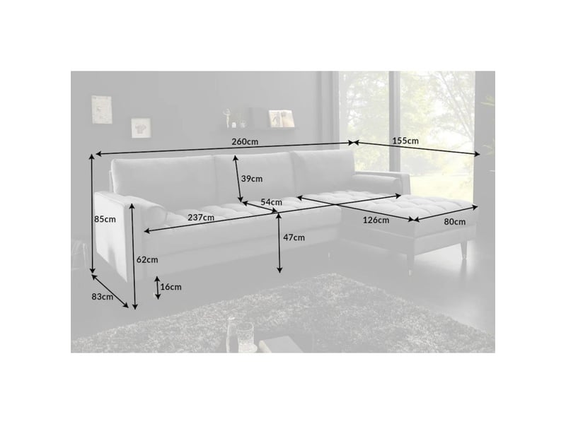  Canapé d'angle koliri gris avec pouf – canapé design en velours capitonné avec structure en bois massif  - Conforama C