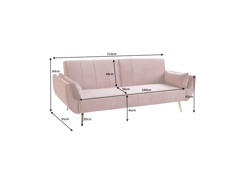 Canapé droit danna rose poudré – canapé scandinave convertible en velours avec pieds en métal  - Conforama C