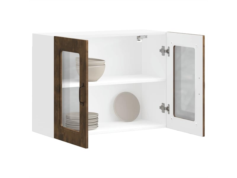  Armoire murale de cuisine avec porte vitrée kalmar chêne fumé bois d'ingénierie shl5681  - Conforama E