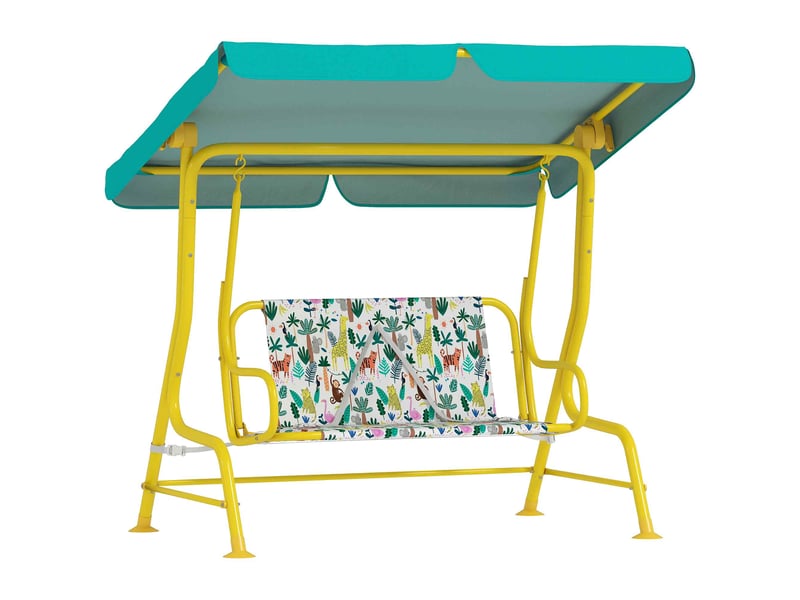 Balançoire hollywood 2 places enfant, pare-soleil réglable, ceinture sécurité. 3-6 ans, jusqu'à 60kg, 112x75x120 cm, verte. - Conforama A