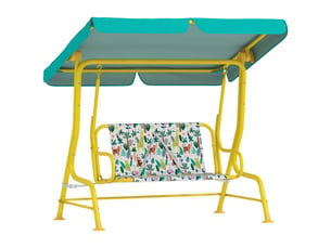 Balançoire hollywood 2 places enfant, pare-soleil réglable, ceinture sécurité. 3-6 ans, jusqu'à 60kg, 112x75x120 cm, verte.