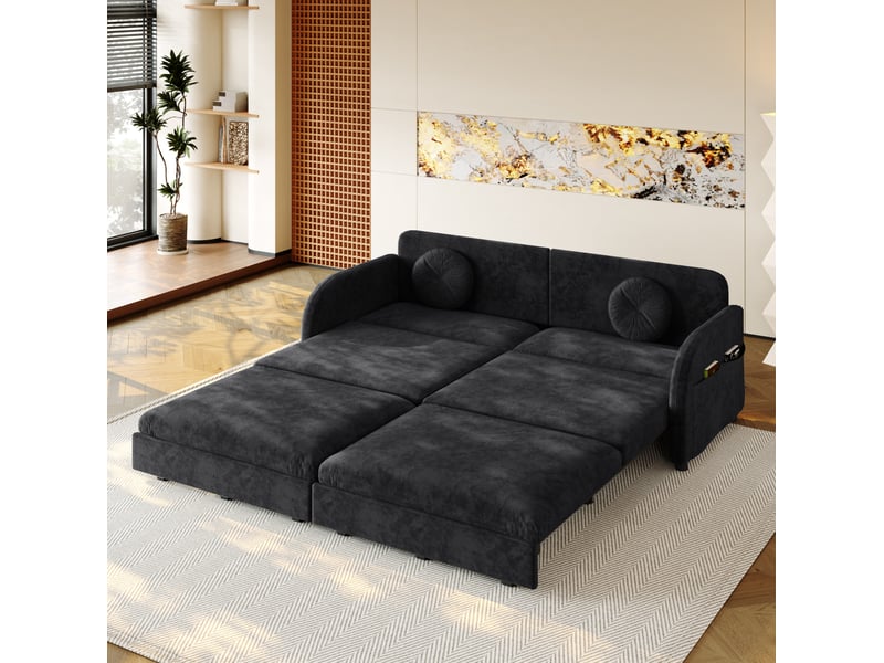  Canapé 3 places 3-en-1 extensible 206x84x90 cm en chenille noir  - Conforama W