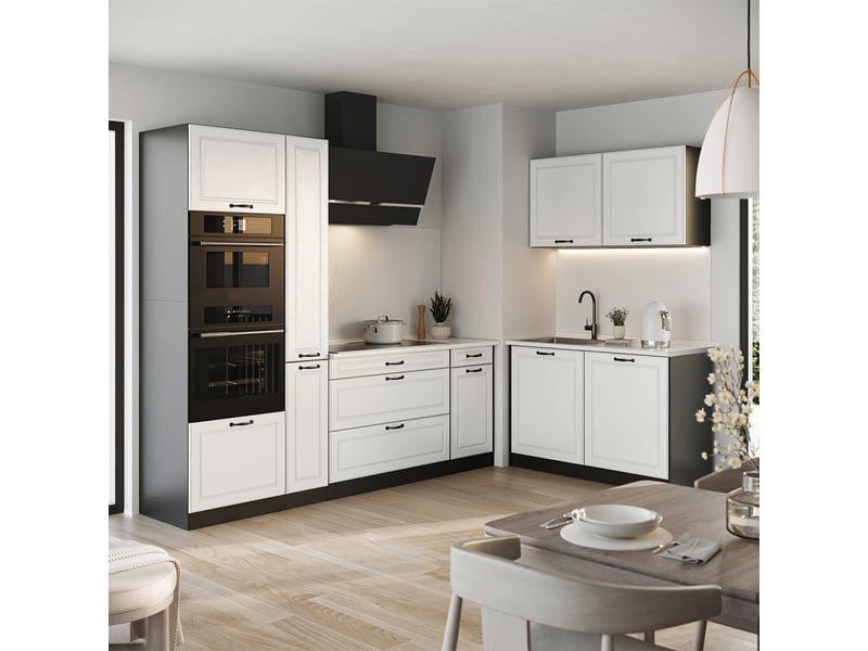  Vicco cuisine en angle, blanc campagneanthracite, 230 x 120 cm plan de travail anthracite  - Conforama C