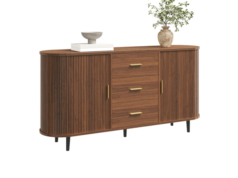  Buffet bas 160x40x80,5 cm avec 3 tiroirs et portes coulissantes coloris noyer  - Conforama A