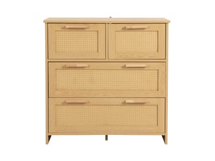 Commode 4 tiroirs rattan naturel bois clair - rangement spacieux salon chambre