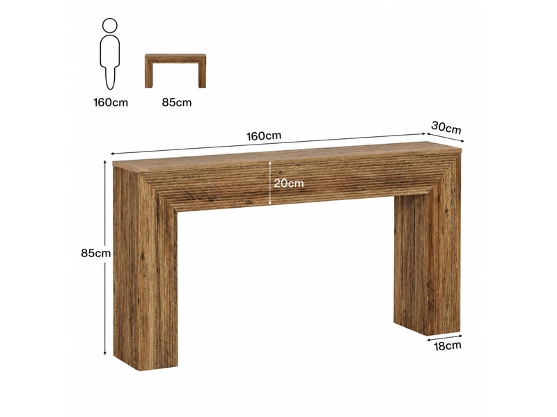  Table console 160 x 30 x 85 cm marron en mdf, style rustique pour l'entrée ou derrière le canapé, usage décoratif  - Conforama C